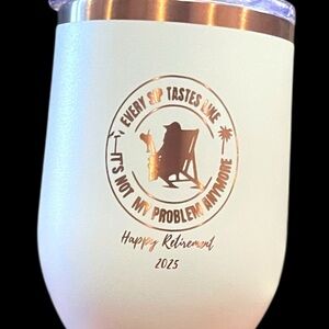 White Tumbler with Rosegold  Inscription for retirement